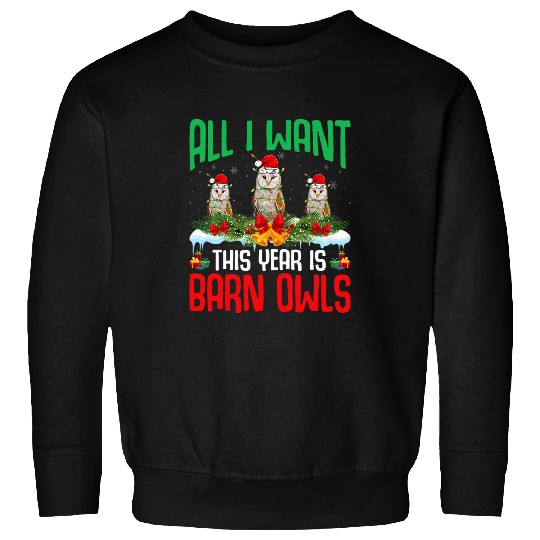 Owl Pet All I Want This Year is Barn Owl Wearing Santa Hat Christmas Sweatshirts