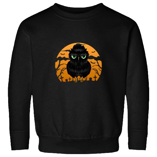 Owl Pet Creepy Scary Dark Owl With Green Eyes Halloween Clothing Sweatshirts