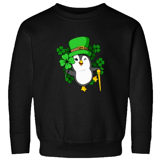 Penguin Pet St Patricks Day Penguin Green Shamrock Kids Woman Sweatshirts