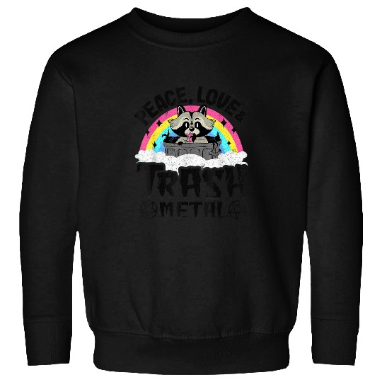 Raccoon Pet Peace Love Trash Metal Raccoon Kids Punk Metal Rainbow Sweatshirts