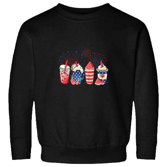 Coffee Fun Red White Blue Iced Coffee Latte 4th Of July Patriotic Sweatshirts