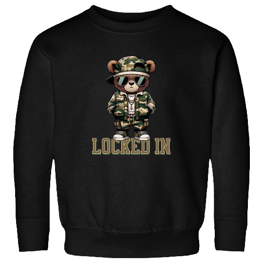 Bear Pet Camo Hip Hop Teddy Bear Locked In Saying Hustle Money Grind Sweatshirts