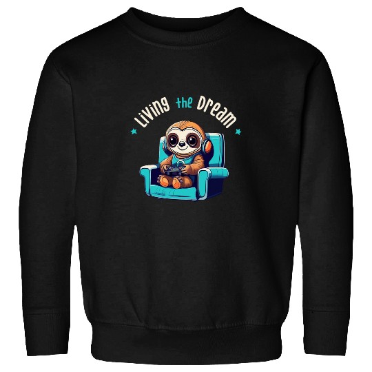 Sloth Pet Funny Living the Dream Video Computer Game Console Sloth Sweatshirts