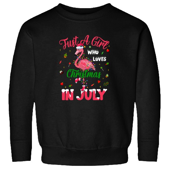 Girl Loves Christmas In July Flamingo Summer Camp Camper Sweatshirts