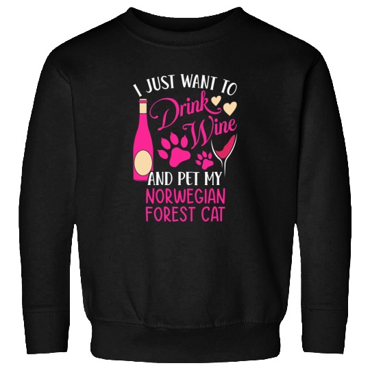 Wines Fun and Pet My Norwegian Forest Cat Funny Cat Mom Sweatshirts