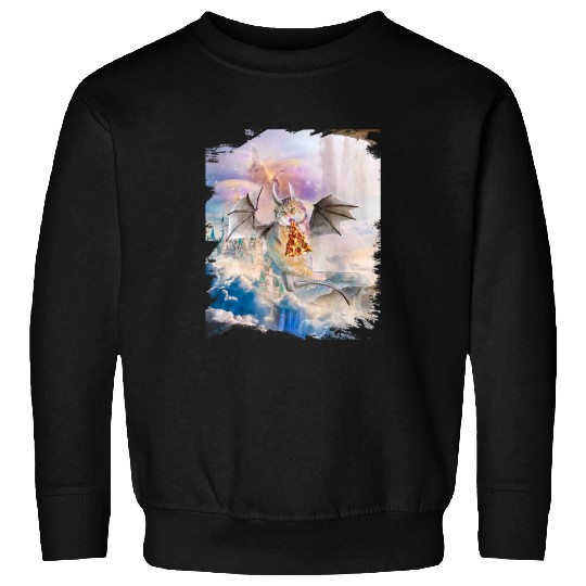 Dragon Pet Galaxy Cat Dragon Eat Pizza in Space Sweatshirts