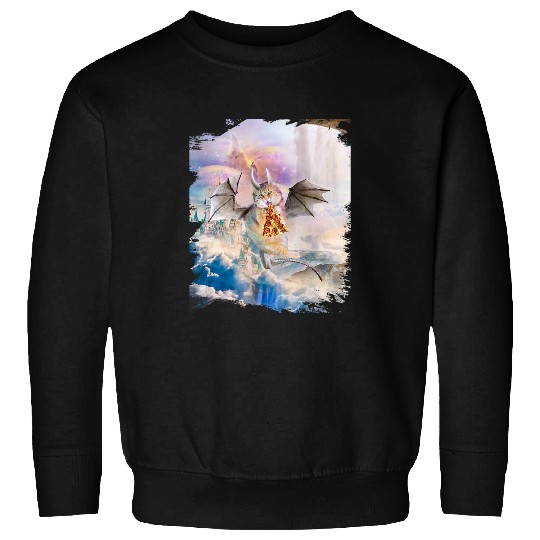 Dragon Pet Galaxy Cat Dragon Eat Pizza in Space Sweatshirts