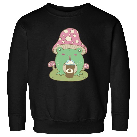 Coffee Fun Cottagecore Frog Mushroom Hat Latte for Coffee Lovers Sweatshirts