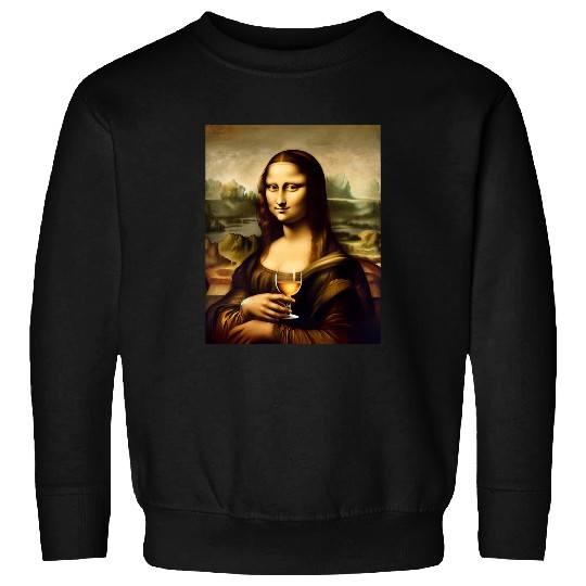 Wines Fun Renaissance Mona Lisa with Wines Glass Leonardo Inspired Art Sweatshirts