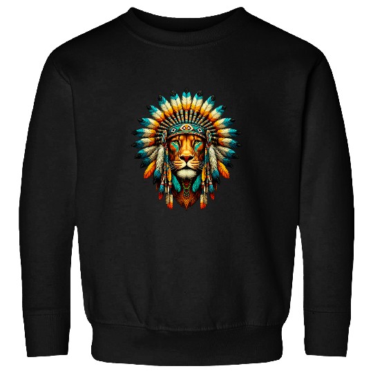 Lion Pet Native Indian Lion Native American Indian Feathers Sweatshirts