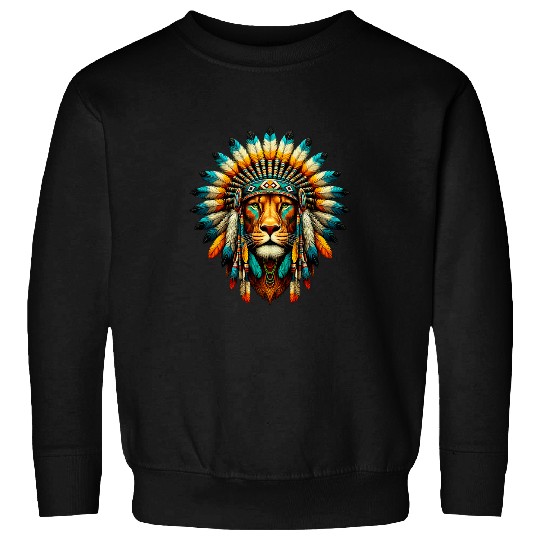 Lion Pet Native Indian Lion Native American Indian Feathers Sweatshirts