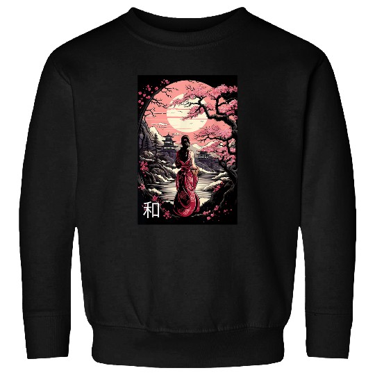 Japanese Garden Mount Fuji Cherry Blossoms Geisha Japan 3 Sweatshirts