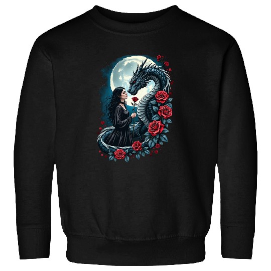 Dragon Pet Gothic Dragon and Rose Full Moon Mystical Dark Fantasy Art Sweatshirts