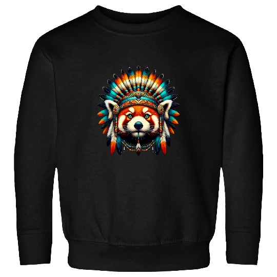 Panda Pet Native Indian Red Panda Native American Indian Feathers Sweatshirts