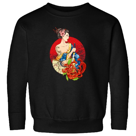 Dragon Pet Geisha Girl Katana swords and Tattoo of Dragon Japanese Sweatshirts
