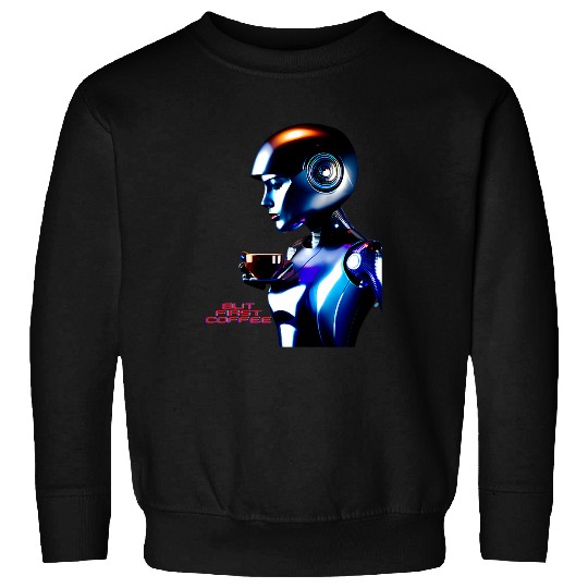 Coffee Fun Future Cyber robot woman with coffee tee Sweatshirts