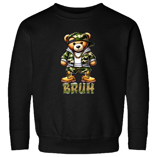 Bear Pet Camo Hip Hop Teddy Bear Bruh Meme Teenager Sayings Boys Teen Sweatshirts