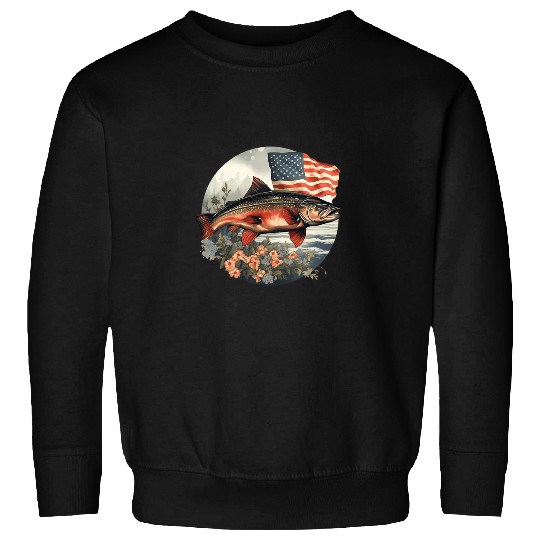 Fisherman American US Flag With Fly Fishing Brook Trout Fish 17 Sweatshirts