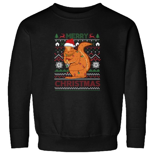 Squirrel Pet Marry Christmas Light Santa Hat Snowflakes Ugly Sweatshirts