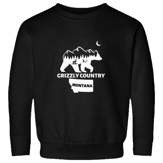 Bear Pet Grizzly Country Montana Grizzly Bear With Deer and Mountains Sweatshirts