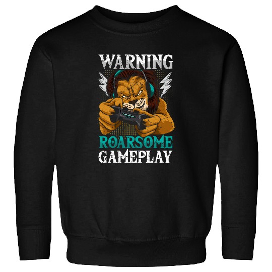 Lion Pet Video Game Player Awesome Gameplay Videogaming Lion Pun Sweatshirts