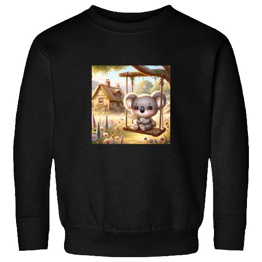 Koala Pet Chibi Kawaii Koala on a Swing Cottagecore Setting Sweatshirts