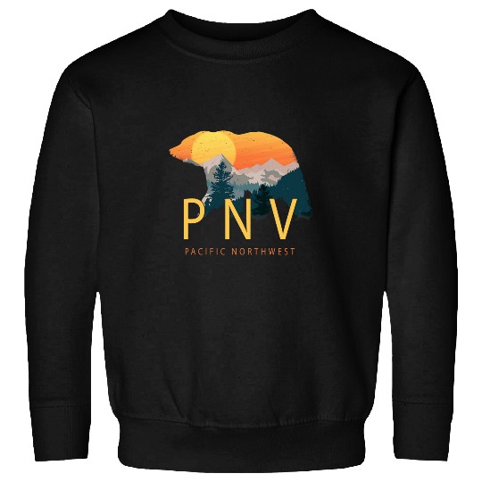 Bear Pet PNW Pacific Northwest Bear and Mountains Graphic Outdoor PNW Sweatshirts