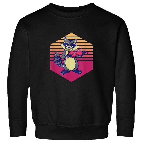 Raccoon Pet Playing Violin Vintage Sweatshirts