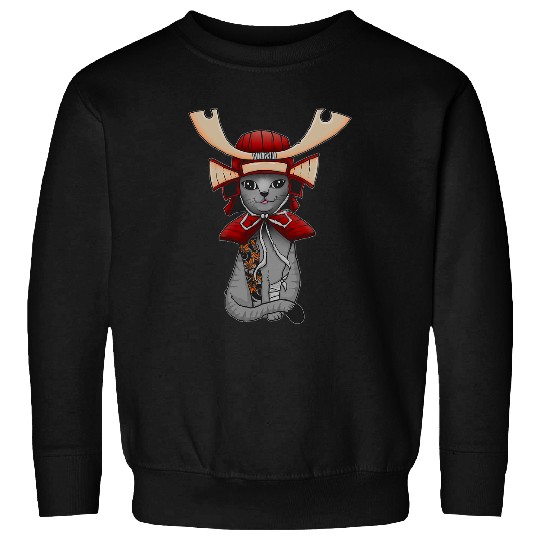Japanese Warrior Cat Samurai with Irezumi Monmon Tattoo Sweatshirts