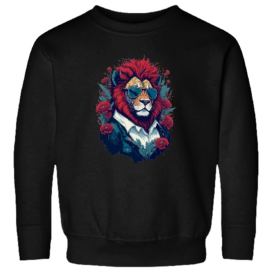 Lion Pet vintages Retro Patriotic Lion Shades Floral Red White Blue Sweatshirts