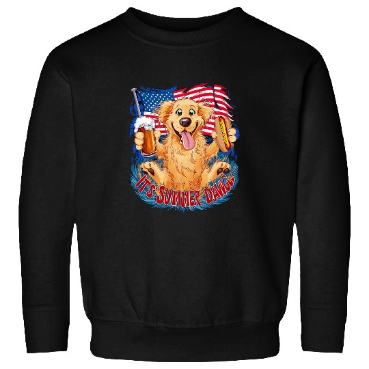 Beer Fun It s Summer Dawg Patriotic dog holding a Beer Hotdog Sweatshirts