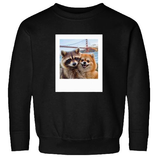 Raccoon Pet Pomeranian Selfie Golden Gate Bridge San Francisco Sweatshirts