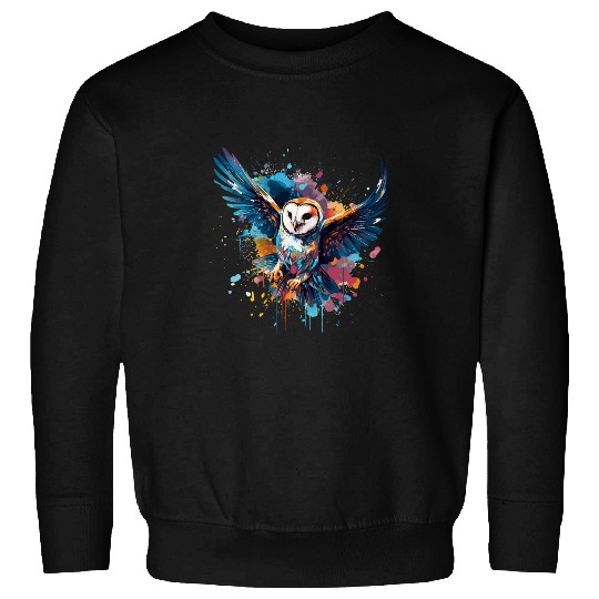 Owl Pet Splash Art Owls Lover Colorful American Barn Owl 4 Sweatshirts