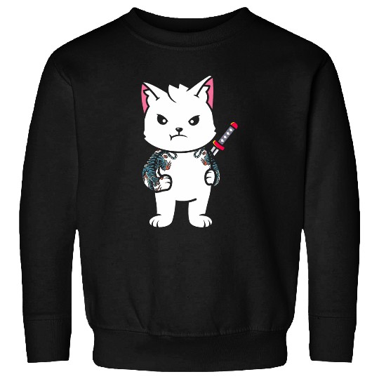Samurai Cat Katana Ninja Yakuza Tattoo Japanese Culture Sweatshirts
