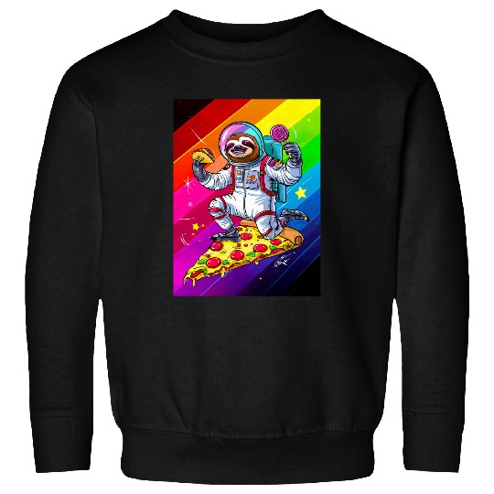 Sloth Pet Astronaut Riding a Pizza Holding a Taco and Lollipop Sweatshirts