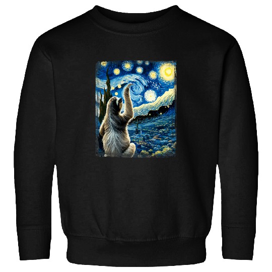Sloth Pet Artistic Sloth Van Gogh Style Starry Night Sloth Sweatshirts