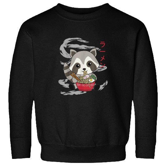 Raccoon Pet Powered By Ramen Cute Raccoon Eats Ramen Noodles Sweatshirts
