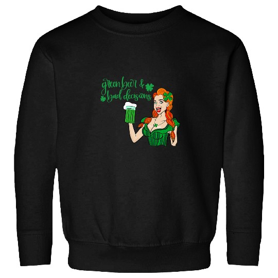 Beer Fun Green Beer And Bad Decisions Cute Redhead St Patricks Day Sweatshirts