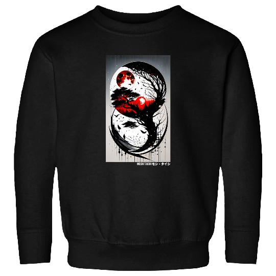 Japanese Tree Red Moon With Birds Flying in the Background 1 Sweatshirts
