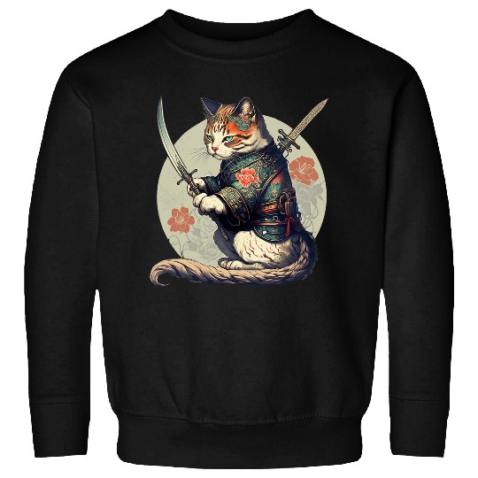 Japanese Samurai Cat Tattoo Kawaii Ninja Cat 1 Sweatshirts