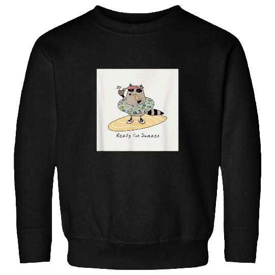Raccoon Pet Ready for Summer Pool Beach Funny Cute Animal Beige Sweatshirts