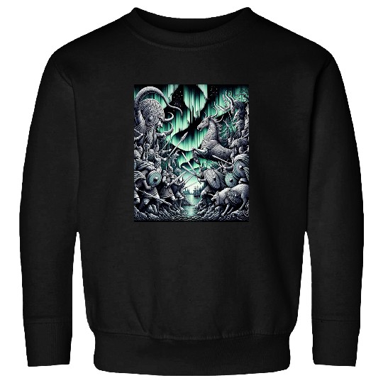 Viking Battle Northern Lights Horse wolfs Ship Forest Spears Sweatshirts