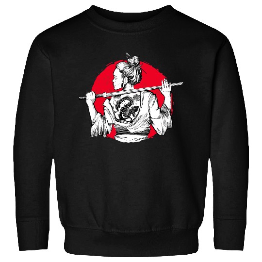 Samurai Girl Tattoo Japan Katana swords Ninja Warrior Sweatshirts