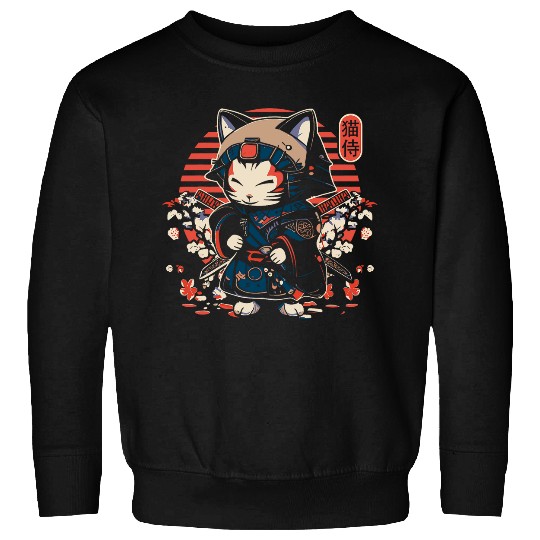 Japanese Samurai Cat Tattoo Kawaii Ninja Cat Women Girls 3 Sweatshirts