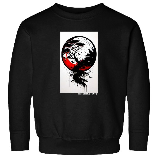 Japanese Tree Red Moon With Birds Flying in background Graph 2 Sweatshirts