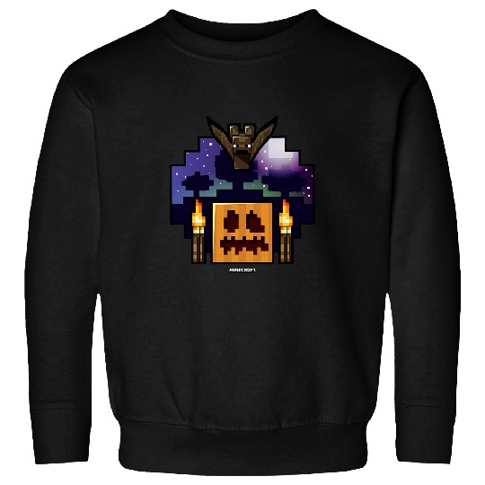 Minecraft Halloween Bat Flying Over Pumpkin Nighttime Sweatshirts