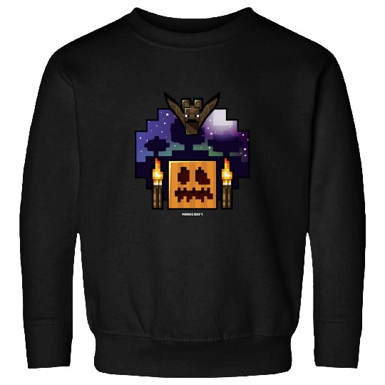 Minecraft Halloween Bat Flying Over Pumpkin Nighttime Sweatshirts