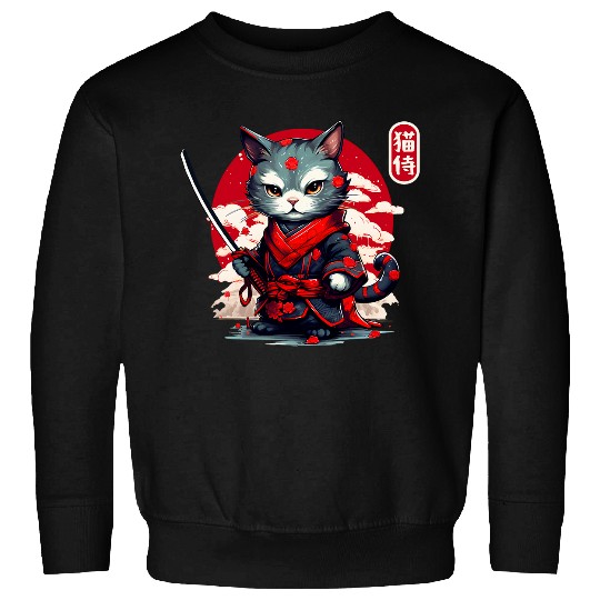 Japanese Samurai Cat Kawaii Ninja Cat Tattoo Kitten Warrior Sweatshirts