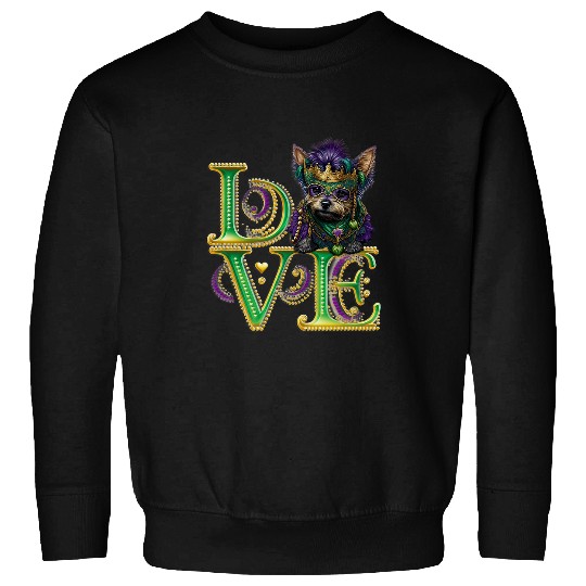 Mardi Gras Yorkie Word LOVE Masquerade Sweatshirts