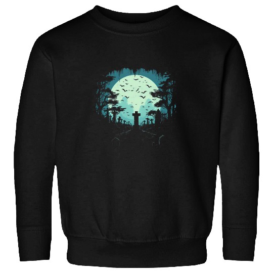 Moonlit Sky Tombstone Silhouette Tee Spooky Night Halloween Sweatshirts